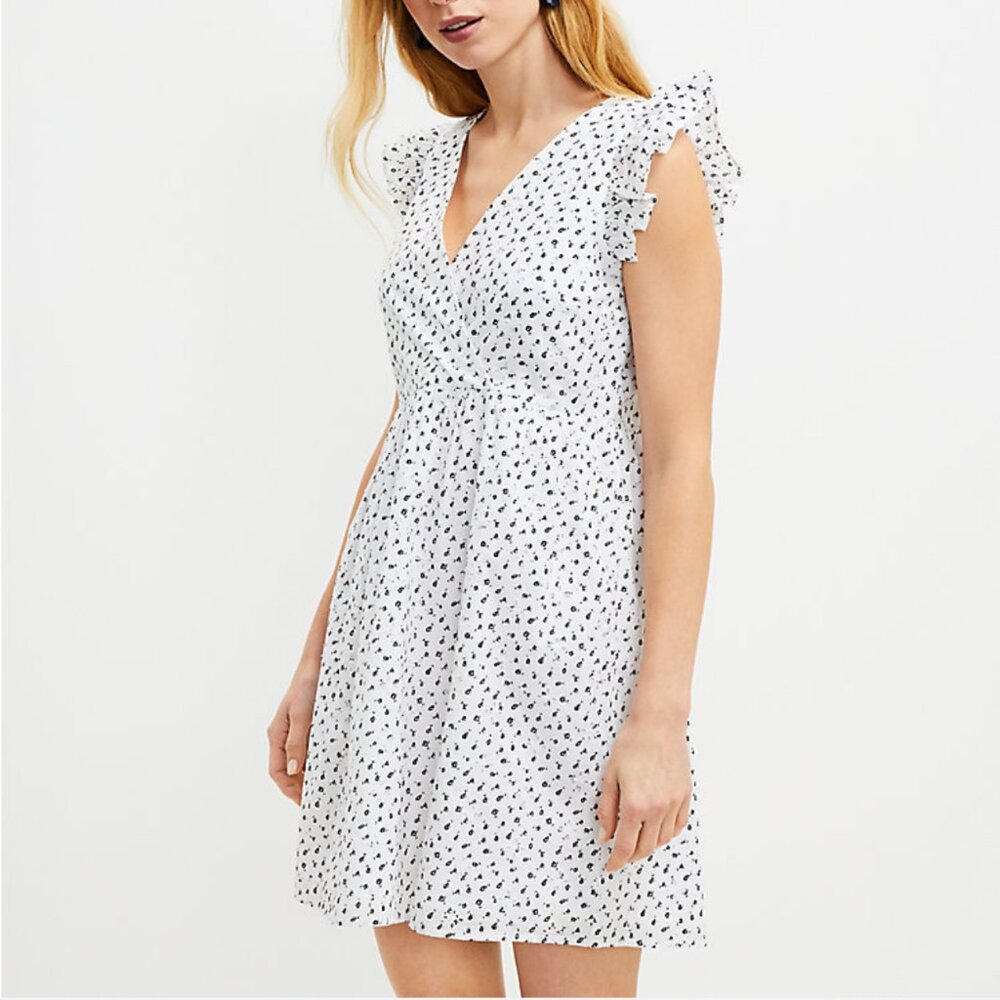 New Loft Petite Eyelet Ruffle Sleeve Crossover Dress Size 6